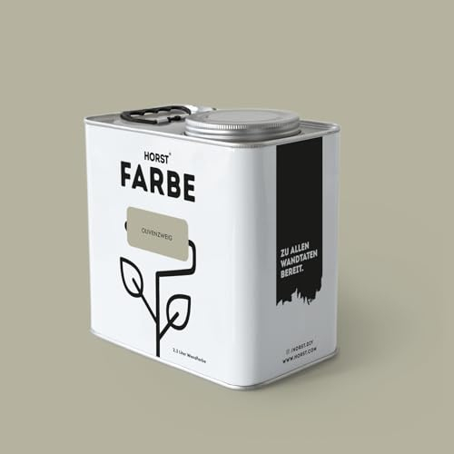 HORST Wandfarbe Olivenzweig 2,5L - Hochwertige Innen-Farbe - Hohe Deckkraft & Schnelltrocknend - Geruchsneutral - Spritz- & Tropffrei - 100% Natürlich - Grün