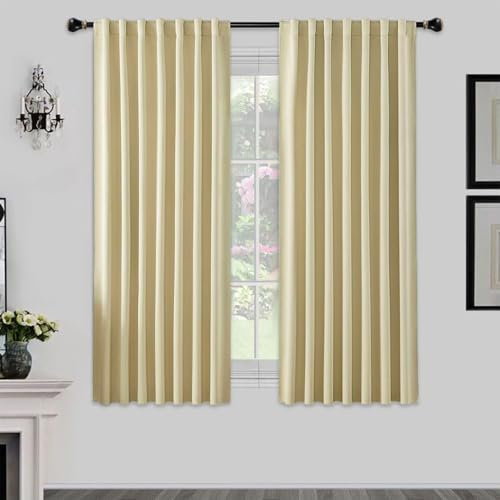 Joydeco Schlaufen Verdeckten Vorhänge 2er Set,H 183 x B 117 Beige Verdunkelung Blackout Blickdicht Kurze Vorhang Stangendurchzug Gardinen Polyester Curtains Schlafzimmer Wohnzimmer Modern