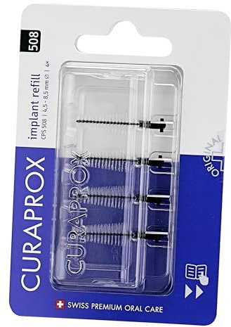 Curaprox Interdentalbürsten-Nachfüllimplantat - CPS 508 für größere Lücken/Ultrafeine Filamente für eine effektive Reinigung/Schwarz | 4er Pack/Designed in der Schweiz