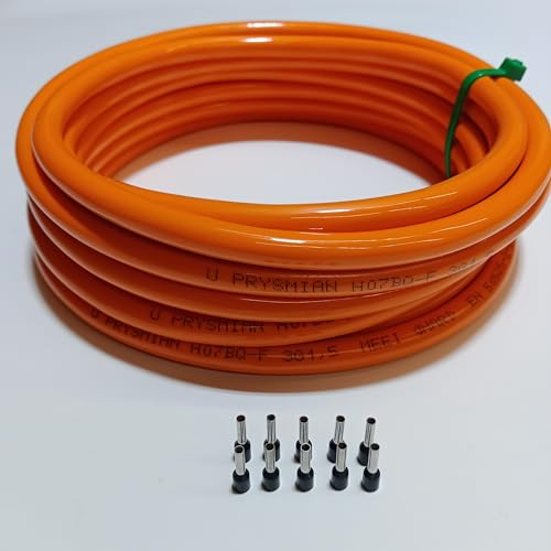 PUR-Leitung orange H07BQ-F 3x1,5mm2 Polyurethanleitung, Baustellenkabel, Industriekabel für den Außenbereich 5-100m inkl. 10x 1,5mm² Aderendhülsen (50 Meter)