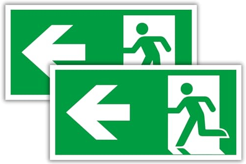 2 pezzi – cartello di uscita di emergenza – segnale di uscita di emergenza freccia sinistra 30 x 15 cm x 3 mm cartello di fuga – cartello di salvataggio – cartello di emergenza per segnaletica