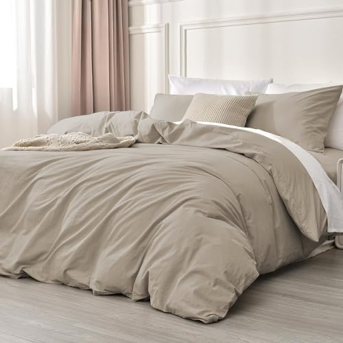 Luofanfei Baumwolle Bettwäsche 135x200 4teilig Beige Khaki Taupe Einfarbig Muster Renforce Baumwollbettwäsche Premium Uni Modern Weiche Bettbezüge und Kissenbeüge 80x80 cm mit Reißverschluss