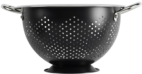 GoodCook Gourmet Colander, 5qt capacity, Stainless Steel with Handles and Elevated Pedestal Foot, Bold Black