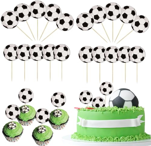 Nayyana 48 Stück Fussball Cupcake Topper Fussball Muffin Deko Fussball Party Tortenaufleger für Babyparty Geburtstagsfeie Kuchendekoration, Kuchendekorationen für Sportbälle