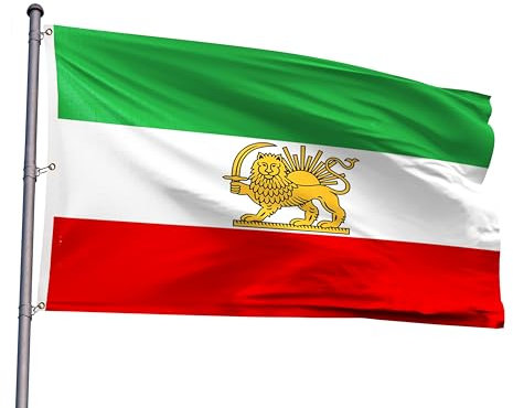 PLAIEI Riesige alte Iran-Flagge, extra groß, ehemaliger Iran-Löwe, Sonne, Banner, Persien, historische iranische Revolution, lebendige Farben, Polyester mit 3 Messingösen für patriotische alte