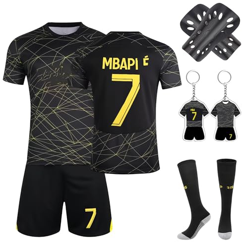 Fußball Trikot Kinder,Fußballtrikots Fussball T-Shirt Shorts Fussball Trikot Kinder Set mit Schienbeinschoner Socken Schlüsselanhänger für Jungen