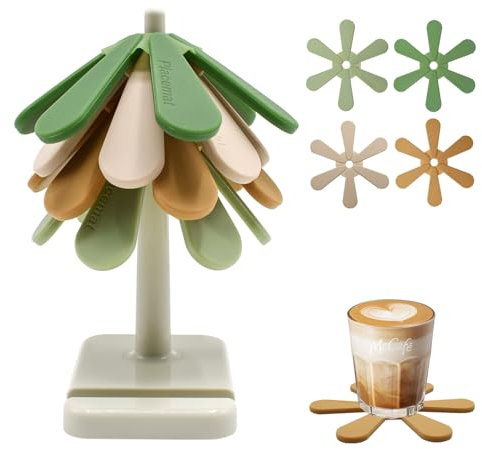 Cyiecweu 4 Piezas Protector Encimera, Plegables Protector Sartenes, Resistentes al Calor Salvamanteles Silicona para Ollas, Sartenes, Almohadilla Caliente, Forma de Arbol de Navidad, Base Cuadrada