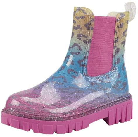 Harssidanzar Womens Ankle Rain Boots Waterproof Chelsea Boots,Anti-Rutsch-Regenstiefel und Gartenschuhe für Damen mit bequemen Einlegesohlen HL211EU,Rosa Leopard, Größe 38