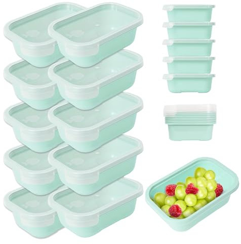 Mypicompany. Recipientes Herméticos para Alimentos, 10 Piezas (10 x 500ml). Envases para Alimentos Aptos para Microondas y Lavavajillas. Envases de Plastico con Tapa Color Verde.