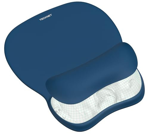 TECKNET Tapis de Souris et Repose-Poignet, Tapis Souris Ergonomique Gel, Rebond Rapide, Tissu en Lycra Imperméable, Base en PU Antidérapante, Parfait pour Ordinateur, Bureau(Bleu)