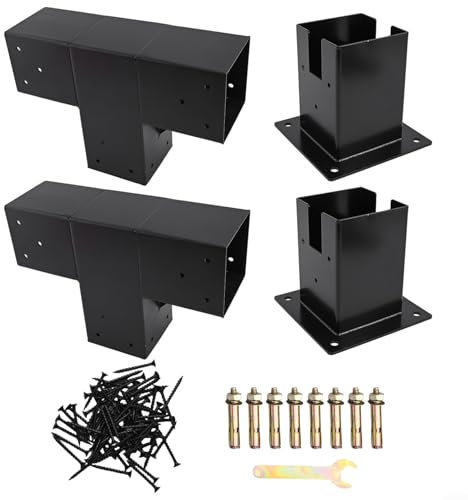 Pergola Kit 3 Way T Brackets for 4X4 Dry Wood Pergola Extension Post Corner Hardware Kit (2 Sets)