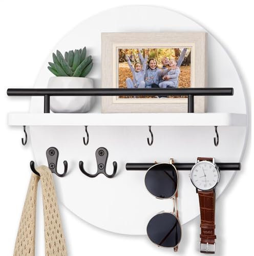 YRTUOP Porte Clef Mural, Support Clef En Bois Rond Boite A Clefs Murale Accroche Clé Porte Courrier Pour Rangement Des Clés Et Courrier À L'entrée, 30x30cm