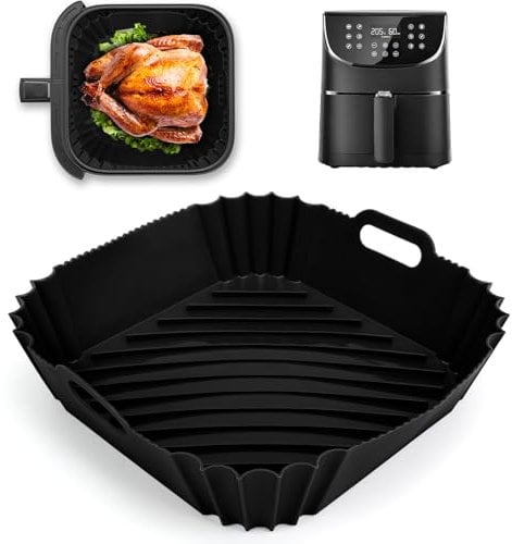 Molde Silicona Freidora De Aire para Cosori 5.5 L Air Fryer, Bandeja Silicona Recipiente Reutilizable Airfryer Accesorios para COSORI CP158-AF (Negro)