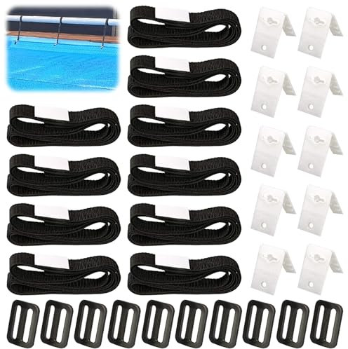 CHENBOOW Kit di Fissaggio per Bobina di Copertura Solare,10 Pezzi Cinghie di Fissaggio a Rullo per Piscina,Nastri di Fissaggio e Clip e Fibbie di Fissaggio,per Piscina Interrata