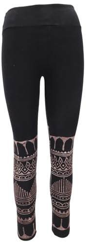 GURU SHOP Psytrance Goa Damen Leggings, Bedruckte Tribal Yoga Leggings, Baumwolle