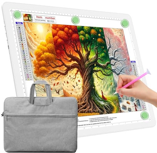 TOHETO A3 Leuchttisch mit Tasche für Diamantmalerei, Ultraheller Leuchtkasten mit Seitliche Tasten, LED Licht Pad zum Nachzeichnen, Lichtplatte Lichttafel zum Skizzieren, Zeichnen, Designen (Weiß)