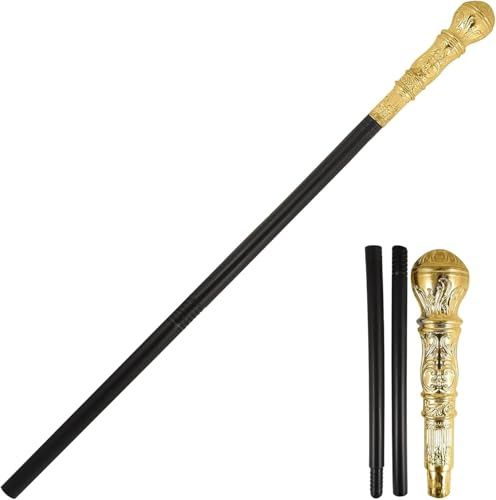 WickedFun® Goldener Zuhälterstock für Erwachsene, 90er-, 70er-Jahre, Hip-Hop, Halloween, Kostüm, Accessoire, Gangster-Stab, Uni, Herren, Damen, Erwachsene, Einheitsgröße