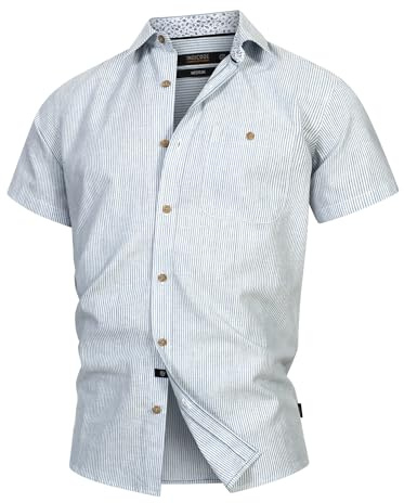 Indicode INKiss - Camicia estiva da uomo a maniche corte, stile retrò, con colletto Kent, Sky Way, XL