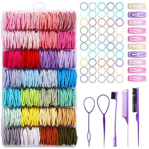 Juego de gomas para el cabello con accesorios para el cabello, 435 piezas, multicolor, incluye lazos para el pelo, peines, horquillas