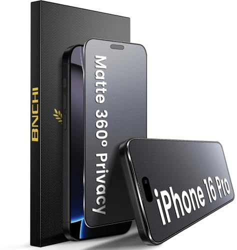 BNCHI 2 Pack for iPhone 16 Pro 360° Privacy Matte Screen Protector, Horizontal and Vertical All Around Anti-Spy 9H Tempered Glass Film, Anti-Glare, Smooth as Silk, Scratch Resistant
