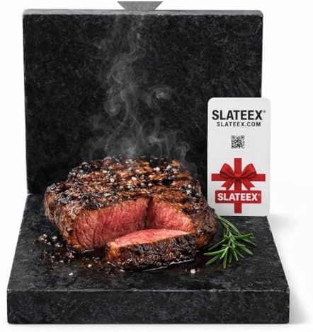 SLATEEX Naturstein Grillstein, Schwarzer Speckstein Hot Stone, Heißer Stein,Platte, 20x20x3 cm, Polierte Oberfläche für Steak und Fisch, Wärmespeichernd, Lebensmittelecht