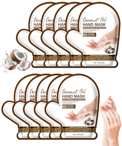 hommova 10 Pairs Coconut Hand Mask Gloves, Hand Masks for Dry Hands Repair Deeply Skin Care Gifts for Women