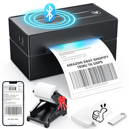Aixiqee Thermo-Etikettendrucker für kleine Unternehmen, kompatibel mit Amazon, Ebay, Shopify, Etsy, USPS, UPS, FedEx Paketversand, Schwarz