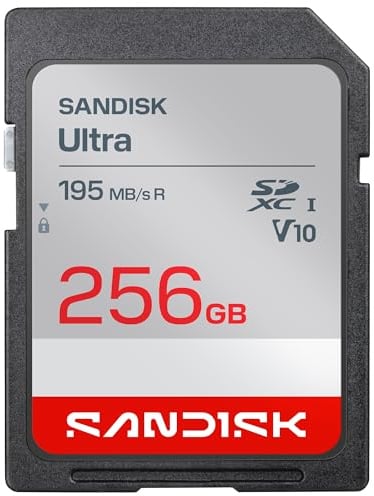 SANDISK Ultra SDXC UHS-I-Karte 256 GB (bis zu 195 MB/s Lesegeschwindigkeit, Full-HD-Video, V10, U1, C10) SANDISK App