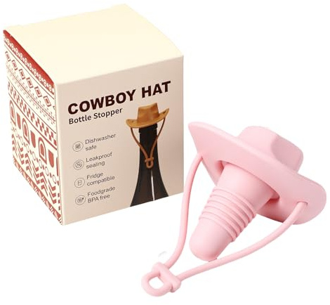 Cowboy Hat Wine Stopper, Reusable Silicone Wine Bottle Stopper, Leak Proof Cute Wines Bottle Cap, Funny Western Gifts for Women Men Party Decorations(Brown)