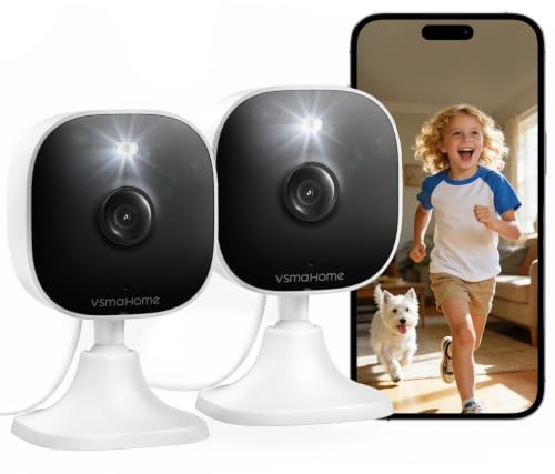 VSMAHOME 4MP Indoor Security Camera 2 Pack, 5G/2.4G WiFi CCTV Cameras for Home Security, IP66 Waterproof Surveillance Camera with Night Vision, Two-Way Talk, Pet/Baby Monitor, SD Card(Not Included)
