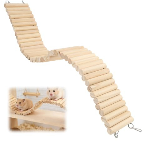 Xevtrak Hamster Toys - Wooden Climbing Ladder, Bendable Design for Rat Cage Accessories, Smooth Beechwood without Gaps, 60cm Natural Product with Multi-Functional Usage for Gerbil, Small Animal Cage