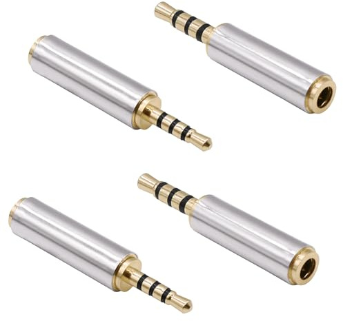 YARCHONN Adaptador jack de 2,5 mm a 3,5 mm, 4 polos, 2,5 mm macho a 3,5 mm hembra TRRS estéreo, convertidor de audio para micrófonos, auriculares, tabletas, 4 unidades