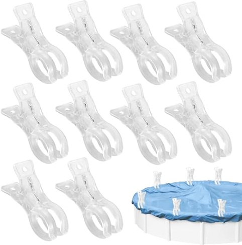 10 Pinces à Ressort Transparentes pour Bâche de Piscine et Film | Pinces transparentes avec film protecteur pour fixer bâches de piscine, films de serre, toiles et fonds photo en toute simpli