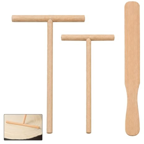QIHAWN 3Pcs Beech Wood Crepe Spreader Set T-Shape for Pancake Kitchen | 3pcs beech wood set, T-shape spreader & spatula, 12cm 18cm 30cm, for crepe pancake tortilla pizza home kitchen