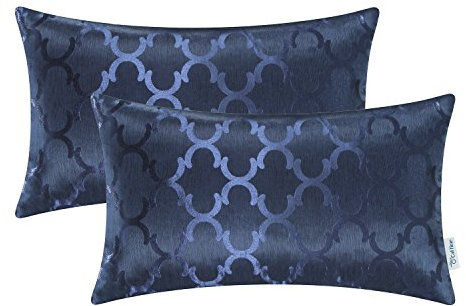 CaliTime Cushion Covers Pack of 2 Bolster Pillow Cases Shells for Home Sofa Couch Modern Shining & Dull Contrast Quatrefoil Accent Geometric 30cm x 50cm Navy Blue