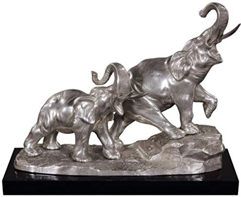 Casa Padrino Bronze Elefanten auf Holzsockel Silber/Schwarz 42 x 17 x H. 33 cm - Luxus Deko Bronzefiguren