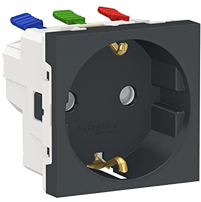 Schneider Electric NU305754 New Unica, Schuko Conexión Rápida Enchufe 2P, Prod. Sostenible Green Premium, Antibacteriano, Instalación Fácil- Antracita