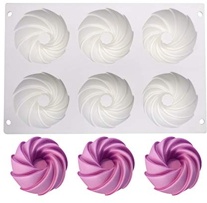 Moule de Gâteau Mousse, moulessilicone gâteaux 3d pour Glace Chocolat Pâtisserie Dessert, 6 Trous Forme de Spirale Fleur