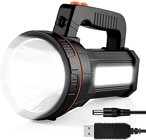 AF-WAN Lampe torche LED portable rechargeable puissante 9000 mAh 7000 lumens étanche projecteur latéral lanterne chargeur USB téléphone (noir)