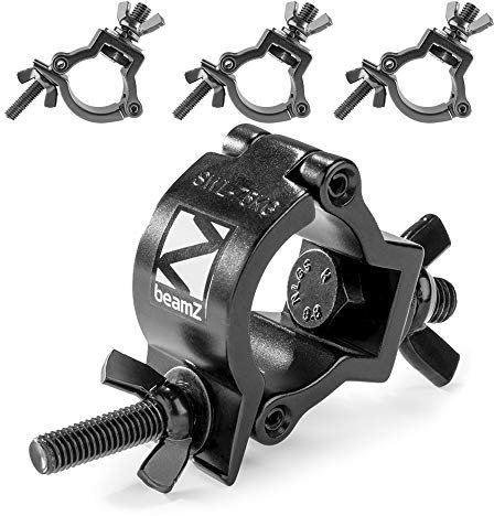 Beamz 4x BC38B-75 Half Coupler Stage Lighting Clamps, Black 75kg Capacity, Theatrical Lighting Truss Clamp Set for Stage, Events, DJ Equipment
