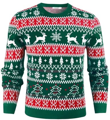 iClosam Herren Weihnachtspullover Christmas Sweater Rundhals Strickpulli | Lustiges Strickdesign, klassischer Christmas Sweater, für Weihnachten und Partys
