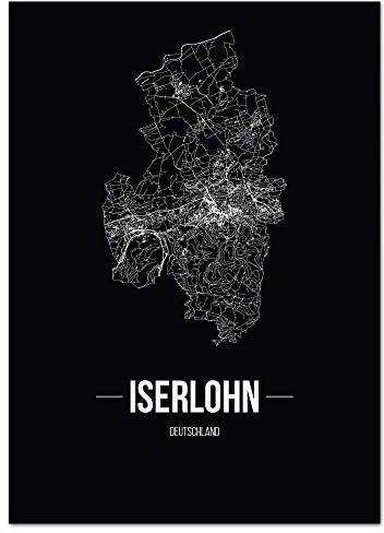JUNIWORDS Stadtposter - Wähle Deine Stadt - Iserlohn - 21 x 30 cm Poster - Schrift B - Schwarz