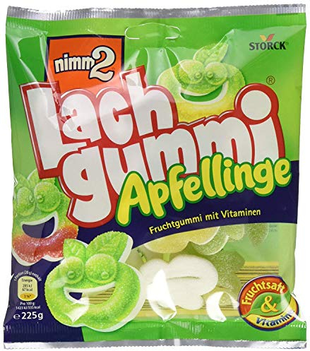 nimm2 Lachgummi Apfellinge, Apfelring Gesichter - 11 x 225g Beutel | Saurer Fruchtgummi mit Fruchtsaft und Vitaminen
