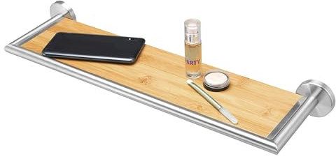 bremermann Bad-Serie Piazza Bambus - Badablage mit mattem Edelstahl-Rahmen, Badregal ideal für Bad und Dusche, Ablage aus Bambus und Edelstahl, matt