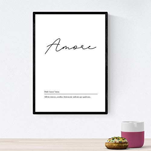 Nacnic Film mit der Definition von Worten in Italienisch. Poster ‚Amore‘ von Wörtern mit Definitionen. A4 ungerahmt
