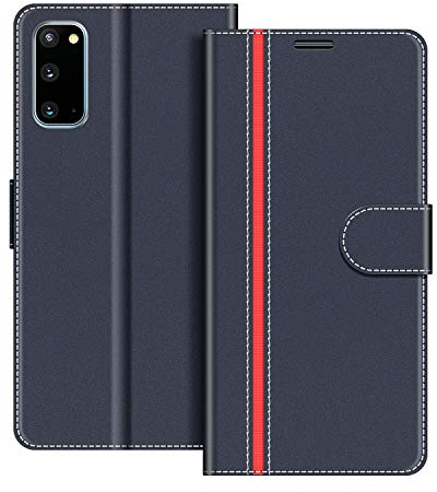 COODIO Handyhülle für Samsung Galaxy S20 Handy Hülle, Samsung Galaxy S20 Hülle Leder Handytasche für Samsung Galaxy S20 Klapphülle Tasche, Dunkel Blau/Rot