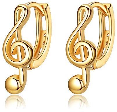 VIKI LYNN Creolen Damen Ohrringe 925 Sterling Silber in Gold Musik Note Creolen Durchmesser 16mm