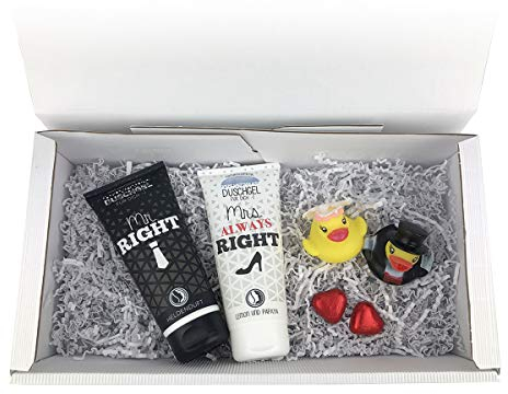 Geschenk zur Hochzeit - Badeenten - Brautpaar - ideal zum Geld verschenken - Duschgel Mr. und Mrs - witziges Geschenk - inkl. Geschenkverpackung -