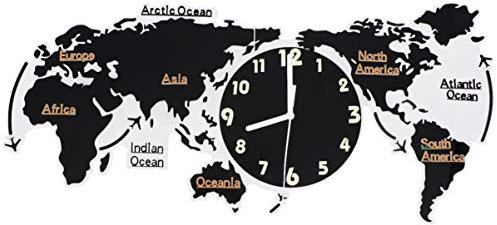 GARNECK Kreative Dekoration des Hauses Wanduhr Weltkarte Form Material Acryl Wanduhr Stummschaltung Wanddekoration von hoher Qualität (31,5 x 17 cm).