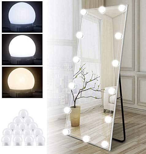 Akynite Spiegelleuchte Hollywood 14 LED Birnes, 3 Farbwechsel und 10 Helligkeit, Spiegellampe USB mit Schalter und Kabel, Schminktisch Beleuchtung Dimmbar, DIY Licht für Kosmetikspiegel Bad
